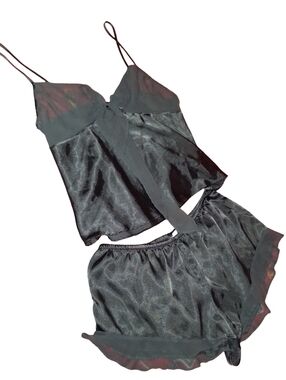 Clothes: Womens Black Satin cami sleep set with sheer bow trim 2pc (L & XL) NWOT